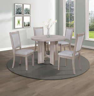 English Elm 5pc Modern Round Dining Set with Upholstered Beige Chairs & Driftwood Finish Table, Compact Stylish Design B011P287318