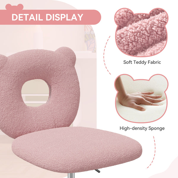 English Elm Bear Teddy Kids Desk Chair Adjustable 16"-20" Swivel Wheels Soft Teddy Fabric Study Seat Pink T3950P396238