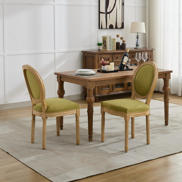 English Elm A&A French Style Dining Chairs Set Of 2 - Olive Green Linen Upholstery With Solid Wood Frame Elegance W1143P323333