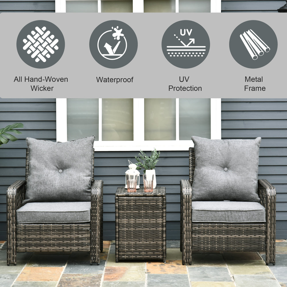 English Elm Patio 3 Piece Wicker Lounge Set with Lift Top Storage Table and Tufted Cushions T3971P386802