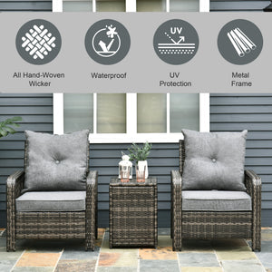 English Elm Patio 3 Piece Wicker Lounge Set with Lift Top Storage Table and Tufted Cushions T3971P386802