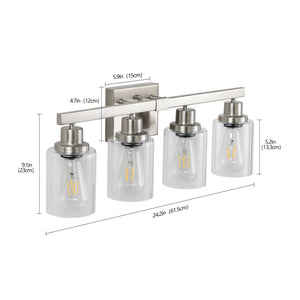 English Elm Modern 4-Light Bathroom Vanity Light Fixture - Brushed Nickel Finish With Clear Glass Shades, Perfect For Bathroom, Vanity, and Dressing Area Lighting (No Bulbs)