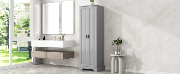 English Elm Storage Cabinet With Two Doors – Versatile Grey Mdf With Adjustable Shelf & Anti-Tip Safety Features N725P181207E-GIGA