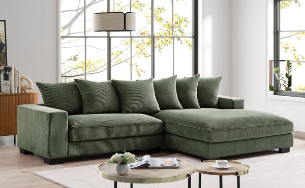 English Elm Luxe Oversized L-Shaped Sectional Sofa With Chaise, Dark Green Corduroy Upholstery, Modern Design B2735S00002