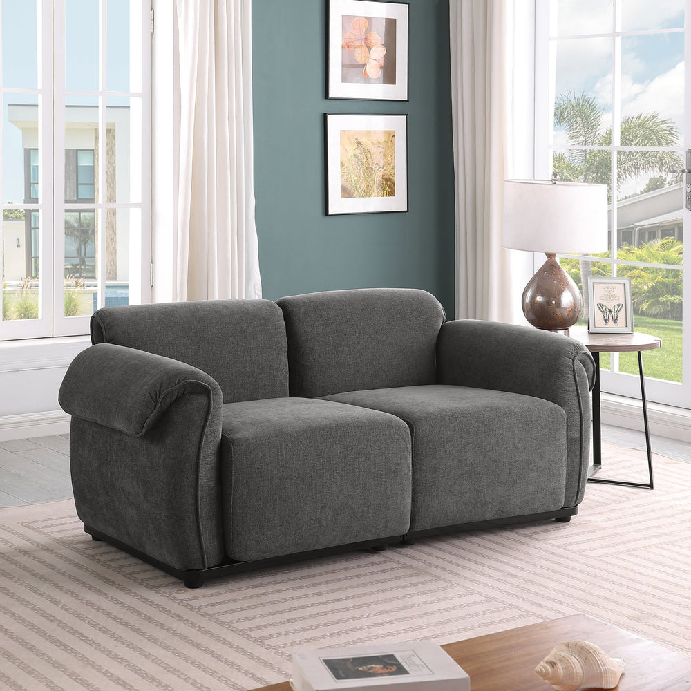 English Elm 102 Inch Linen Modular Sectional Sofa with Hidden Storage and Cloud Cushion Comfort Grey W1099S00204