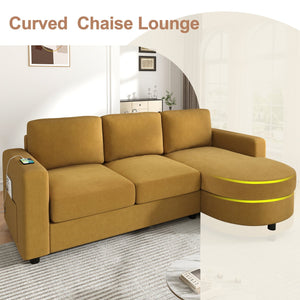 English Elm Modern L-Shaped Sectional Sofa With Curved Chaise, Usb Ports & Storage Pockets For Cozy Living Room N719S002170Y
