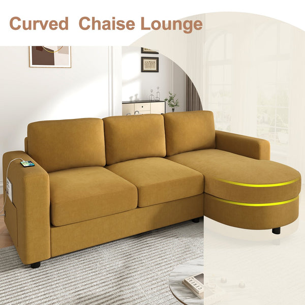 English Elm Modern L-Shaped Sectional Sofa With Curved Chaise, Usb Ports & Storage Pockets For Cozy Living Room N719S002170Y