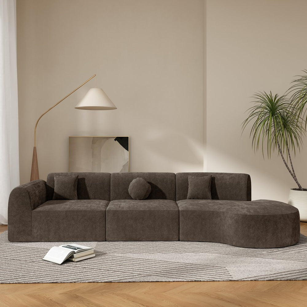 English Elm 140" Curved Sectional Sofa 3 Piece Lamb Wool Upholstered Retro Modern Living Room Set N767P277684D