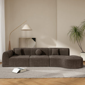 English Elm 140" Curved Sectional Sofa 3 Piece Lamb Wool Upholstered Retro Modern Living Room Set N767P277684D