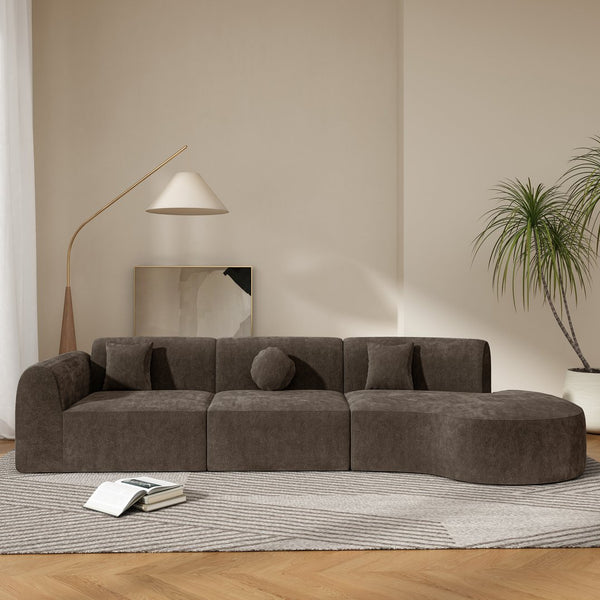 English Elm 140" Curved Sectional Sofa 3 Piece Lamb Wool Upholstered Retro Modern Living Room Set N767P277684D