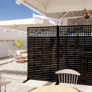 English Elm Metal Grid Privacy Screen Freestanding Powder Coated Divider for Patio or Balcony W1586P455083