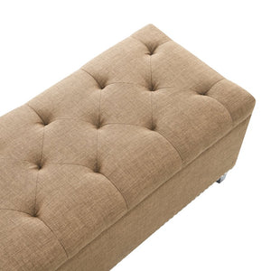 English Elm 47.5" Linen Tufted Storage Bench with Nailhead Trim and Hydraulic Hinge for Entryway W2671P450822