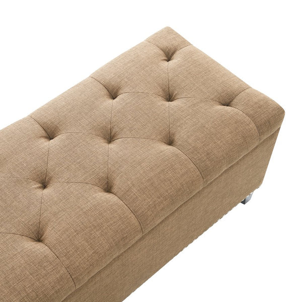 English Elm 47.5" Linen Tufted Storage Bench with Nailhead Trim and Hydraulic Hinge for Entryway W2671P450822