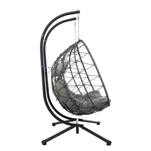 English Elm 2 Person Wicker Hanging Egg Chair with Freestanding Stand Outdoor Patio Swing Seat Light Gray W1703P444369