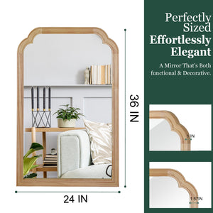 English Elm Natural Wood 24x36 Solid Wood Frame Rounded Corner Decorative Mirror – Rustic Tempered Glass Vanity Elegance W2203P389098