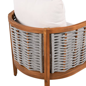 English Elm Outdoor Acacia Wood Tub Chair Woven Rope Deep Seating with Cushions for Patio Garden N780P245859G