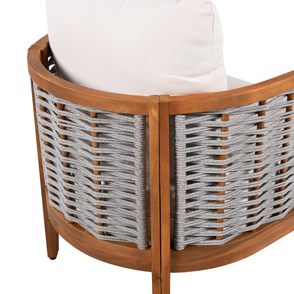 English Elm Outdoor Acacia Wood Tub Chair Woven Rope Deep Seating with Cushions for Patio Garden N780P245859G-2