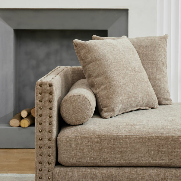 English Elm 75.2'' Chenille Upholstered Daybed Chaise with Nailhead Trim and Rubberwood Legs Taupe W3188S00057