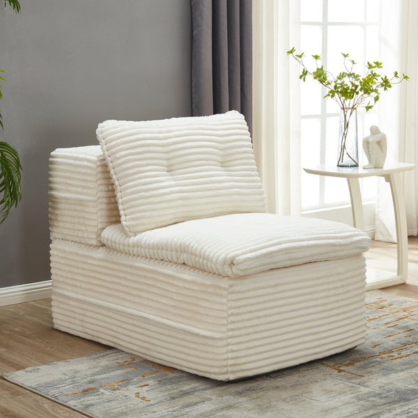 English Elm Multi Functional Sectional Sofa Bed Plush Corduroy Convertible 80" King Sleeper with Chaise, Deep Fluff Beige W3219P339464