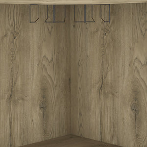 English Elm Obregon Corner Bar Cabinet with Ten Slot Wine Rack and Stemware Storage in Warm Neutral B200S00391