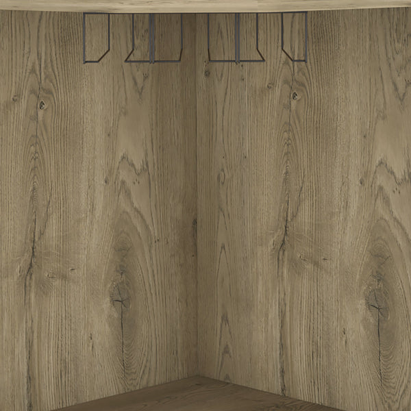 English Elm Obregon Corner Bar Cabinet with Ten Slot Wine Rack and Stemware Storage in Warm Neutral B200S00391