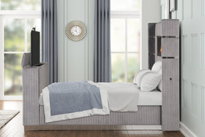 English Elm Lavish King Bed With Integrated Fireplace Headboard & Footboard Tv Stand - Contemporary Grey Design B009S01418