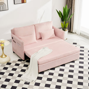 English Elm 55"convertible Corduroy Sofa Bed with Usb Port and Side Pockets for Small Apartments Pink W3373P405039