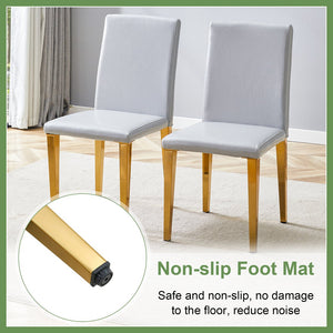 English Elm Table and Chair Set Extendable Round Mdf Top Gold Legs Four Pu Dining Seats Light Gray,White+Gold W1151S04831