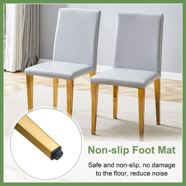 English Elm Table and Chair Set Extendable Round Mdf Top Gold Legs Four Pu Dining Seats Light Gray,White+Gold W1151S04831