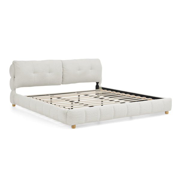 English Elm King Bouclé Upholstered Platform Bed Tufted Cloud Headboard Low Profile Frame W1413S00184