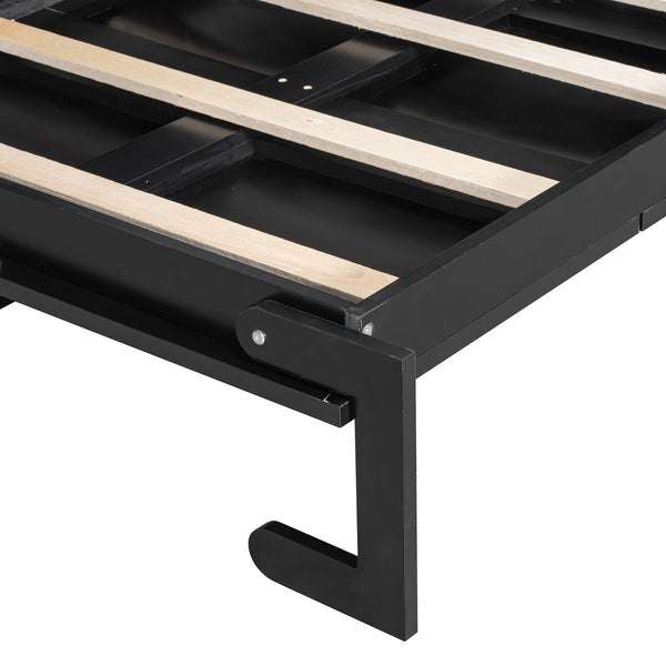 English Elm Twin-size Murphy Wall Bed with Led Lighting Usb Outlet and Decorative Printed Panel Black LP000355AAB