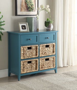 English Elm Flavius Console Cabinet with Six Storage Drawers, Basket-Front Rustic Charm & Smooth Glide Hardware for Stylish Organization Teal 34 L x 16 W x 11 H B2726P252318