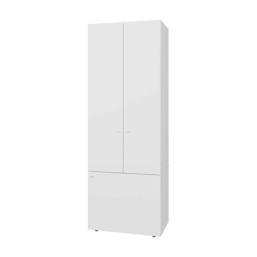English Elm White 3-Door Tall Wardrobe Cabinet with 4 Shelves — Bright White Melamine Storage for Small Spaces and Décor B062P373777