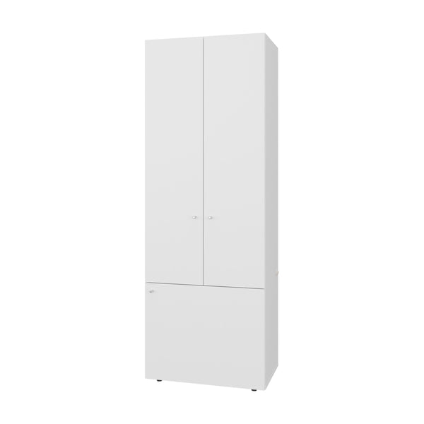 English Elm White 3-Door Tall Wardrobe Cabinet with 4 Shelves — Bright White Melamine Storage for Small Spaces and Décor B062P373777
