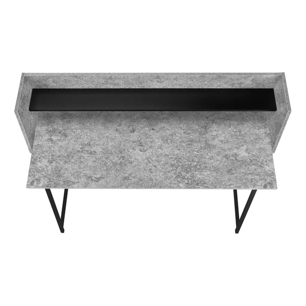 English Elm Computer Desk With Grey Stone Laminate Top & Black Metal Base - Modern Home Office Furniture Solution B2710P219836