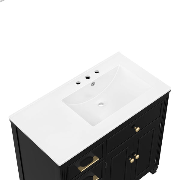 English Elm Christopher Knight Home® - 36" Freestanding 36-inch Modern Bathroom Vanity with Ceramic Sink, Ample Storage, Solid Legs, Durable Finish Black N759P284623B