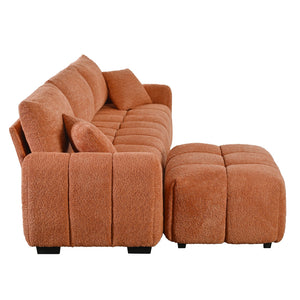 English Elm [video] Boucle Modular L-shaped Sectional with Ottoman Pull-line Cushions Living Room N723S1008G