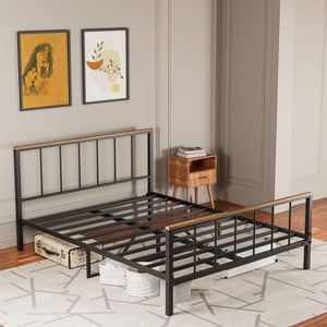 English Elm Metal Platform Bed Frame With Headboard, Footboard & Sturdy Design - No Box Spring Needed, Queen Size W57868844