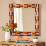 Christopher Knight Home® - Noble House - Blalock Handcrafted Boho Leather Square Wall Mirror, Antique Orange and Tan