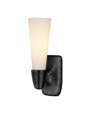 Currey & Company Bonaz Brass Bath Wall Sconce - Sculptural Design With Soft Glow, Dimmable And Damp Rated Accent Light Black Glass ,Brass 5800-0068-currey-company