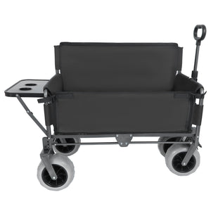 English Elm 3-in-1 Collapsible Wagon with Folding Tabletop Cup Holders All Terrain Beach Camping Black W2932P421326