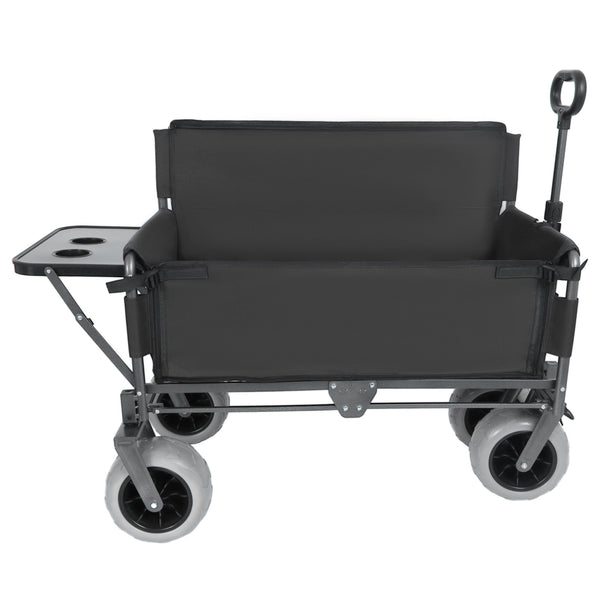 English Elm 3-in-1 Collapsible Wagon with Folding Tabletop Cup Holders All Terrain Beach Camping Black W2932P421326