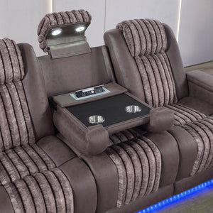 English Elm Duran Power Reclining Sofa Set with Led Lighting Bluetooth Speaker and Usb Charging Brown B201S00476