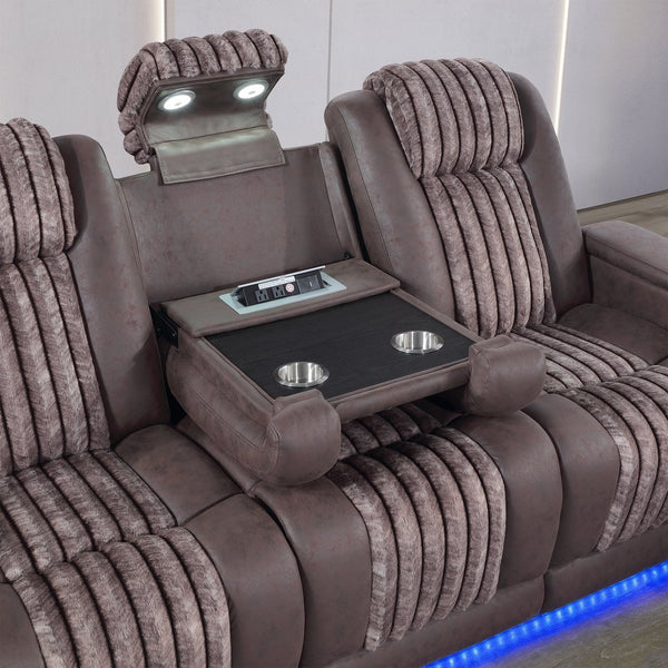 English Elm Duran Power Reclining Sofa with Led Lighting Headrest Usb and Drop Down Table Brown B201P412679