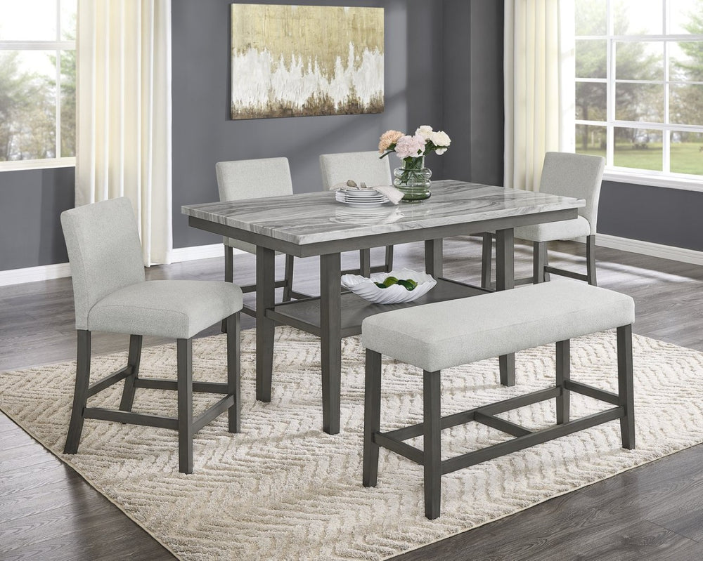 English Elm Selena 6-Piece Counter Height Dining Set With Gray Faux Marble Top & Versatile Storage Solutions B061S00943-GIGA
