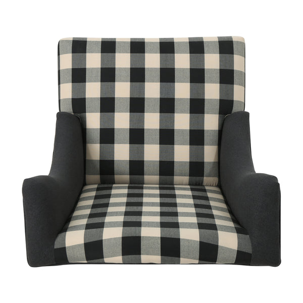 English Elm Christopher Knight Home® - TODDMAN High-Back Club Chair with Smooth Upholstery and Sloped Arms, Modern Wingback Comfort Black+White Scottie Dogs 64469.00BLKCHKDCHAR