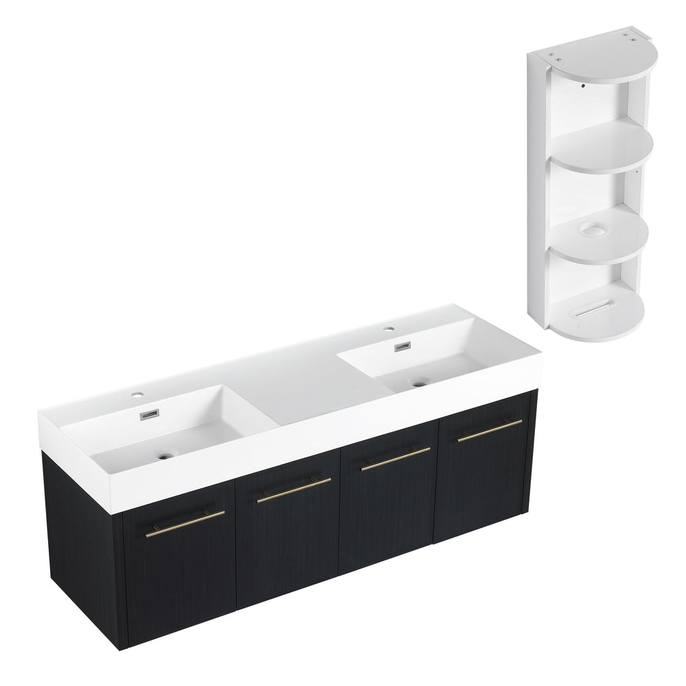English Elm 60 Inch Wall-Mounted Bathroom Vanity With Double Resin Sink & Stylish Storage Rack, Easy Assembly W999S00372