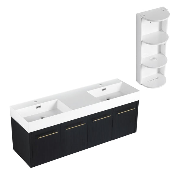 English Elm 60 Inch Wall-Mounted Bathroom Vanity With Double Resin Sink & Stylish Storage Rack, Easy Assembly W999S00372