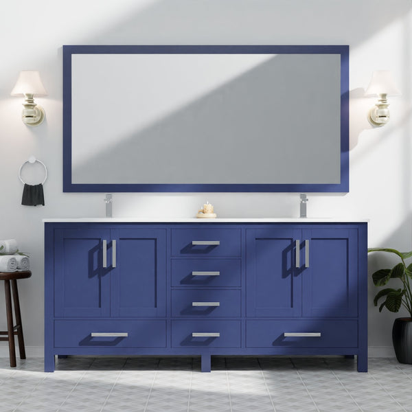 English Elm Navy 72" Double Bath Vanity with Cultured Marble Top, Chrome Faucet, Scratch-Resist Surface, Mirror B2731S01025