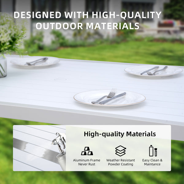 English Elm 6PC Patio Dining Set with Sunbrella Cushions, Aluminum Wood-Style Frame, Bench & 4 Chairs, Rust-Free Elegance W1886S00005